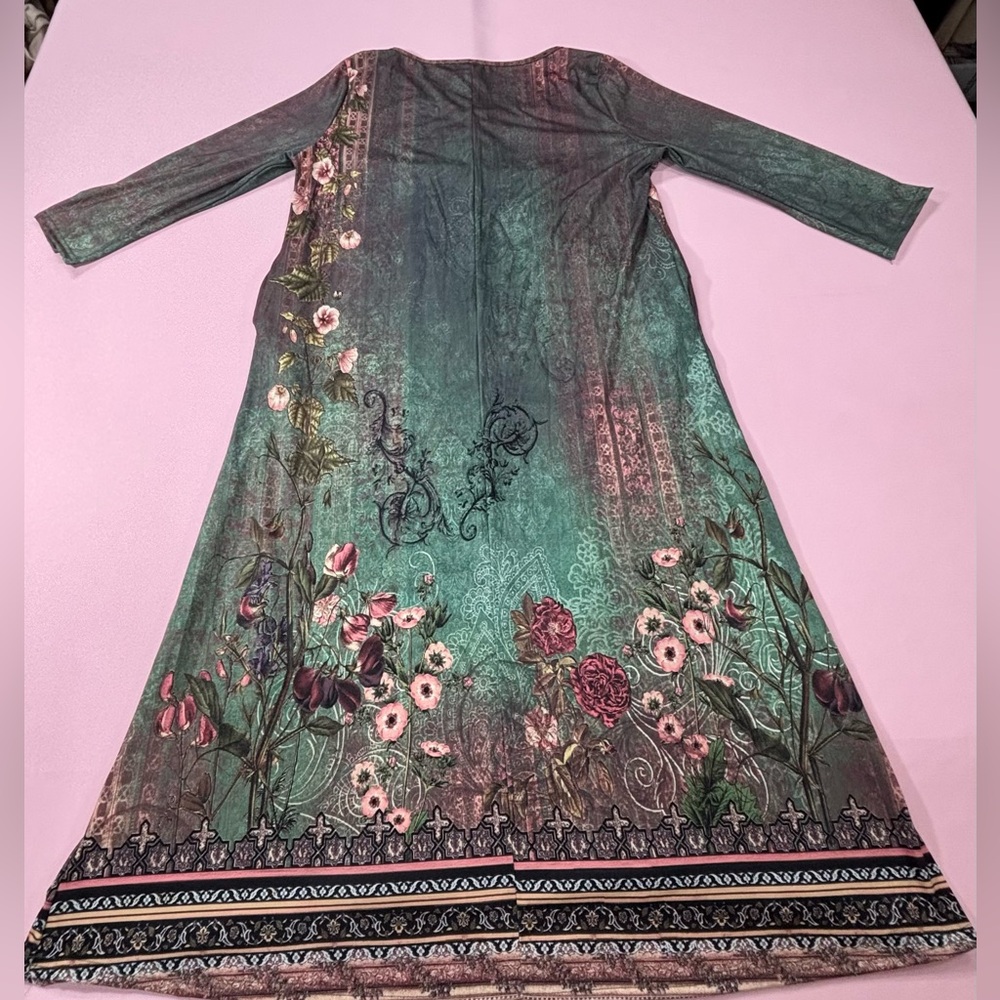 Boho Green Floral Midi Dress. Sz 2X. NWOT. Great Condition. Beautiful! - Picture 5 of 11